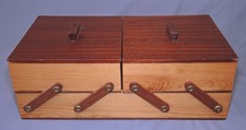 Wooden Hand Made 2 Tier Cantilever Sewing/Storage Box