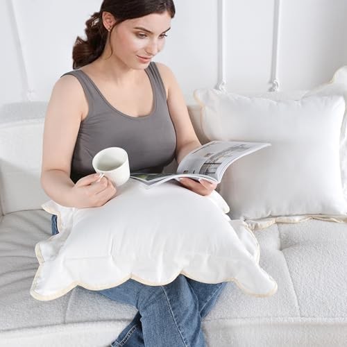 Scalloped Throw Pillow Covers 18x18 Set of 2 Decorative Pillow Covers Soft - Picture 7 of 7