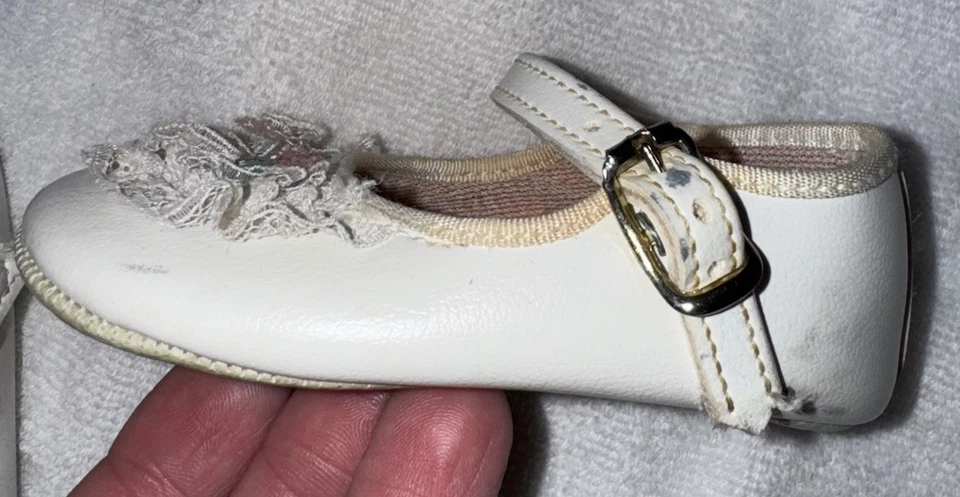 Lindos zapatos vintage talla 2 bebé ciervo niña encaje blanco rosa flor Mary Jane Foto 4 de 4