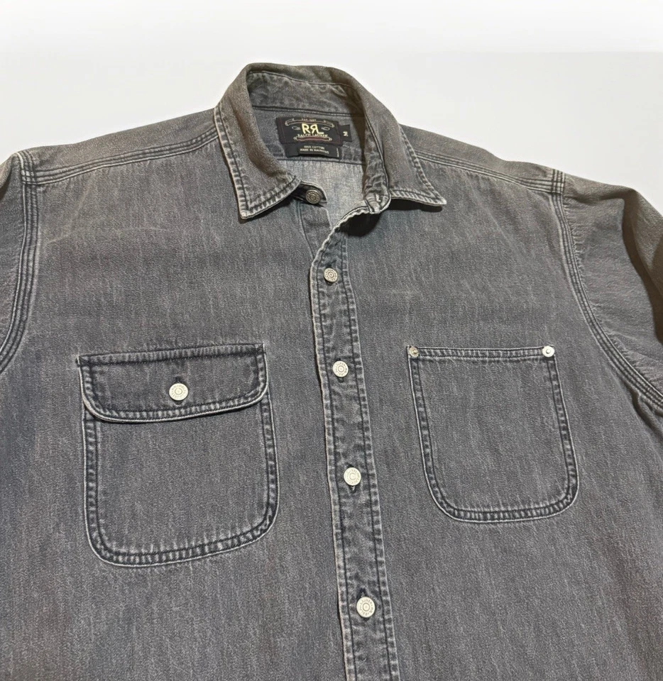 Vintage Double RRL Charcoal Gray Mens Medium Shirt Denim Solid Chambray Work EUC - Image 2 of 4