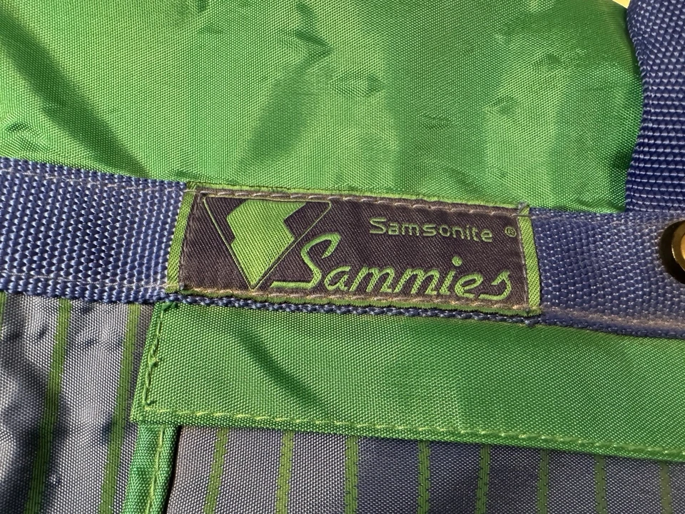 1991 Samsonite "Sammies" Green & Blue Striped Large Duffle Bag Detachable Strap - Image 3 of 4