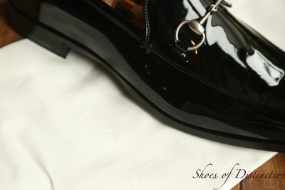 Gucci Schwarz Lackleder Silber Bit Schuhe Halbschuhe Herren UK 11 US 12 EU 45 Neu
