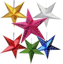 Paper Star Lantern Lampshade,6 Pack 3D Paper Star Christmas Hanging Ornaments