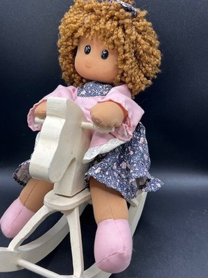 HTF Berkeley Design Moving Head Rag Doll Girl Dark Skin on Rocking Horse -Video!