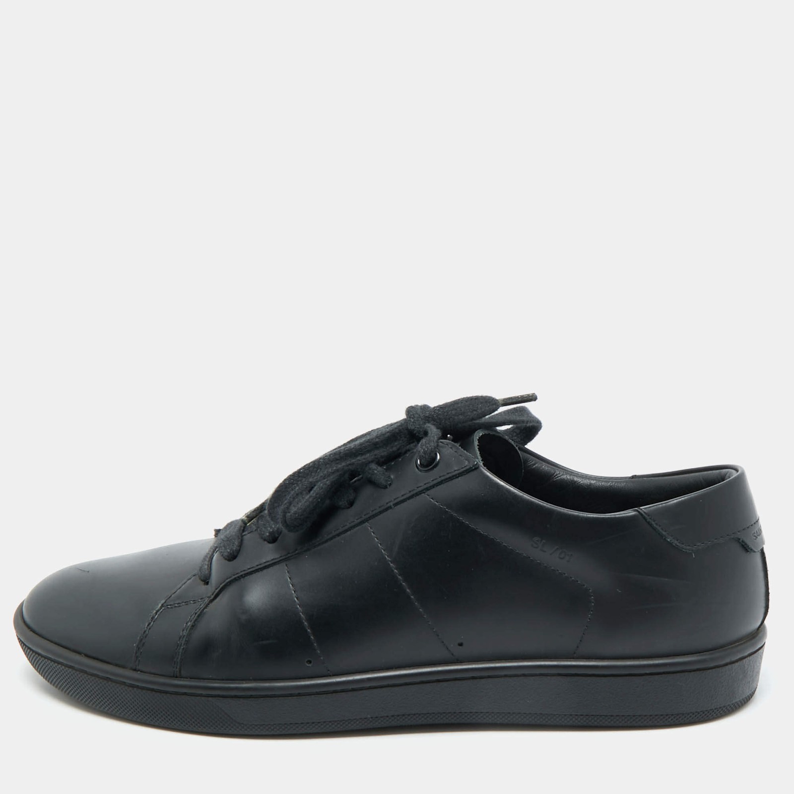 Saint Laurent Black Leather Court Classic Lips Low Top Sneakers Size 40