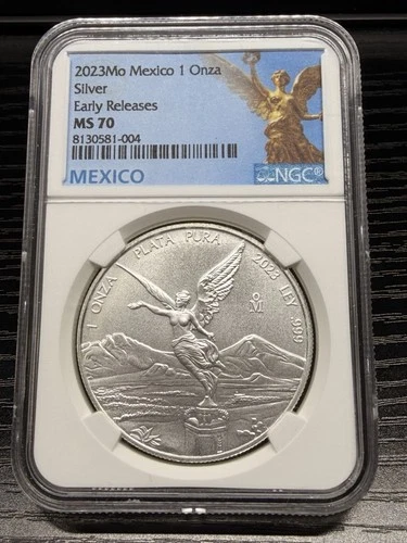 2023 Mo Mexico 1 Onza Silver Libertad NGC MS70 Early Releases Mexico Label .999