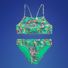 Polo Ralph Lauren Paisley-Print 2-Piece Swimsuit LGirls Green Multi Size 14