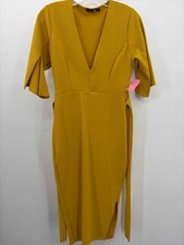 Pre-Owned Boohoo Yellow Size 6 Knee Length Long Sleeve Dress