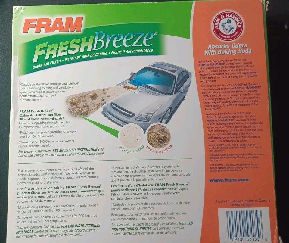 FRAM CF10134 Fresh Breeze Cabin Air Filter with Arm & Hammer 1 PACK eBay