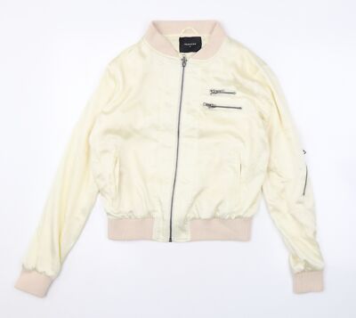 Drop Dead Damen Beige Bomberjacke Größe 8 Reißverschluss