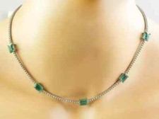 15Ct Emerald Cut Emerald Lab-Created Tennis Necklace 14k White Gold Plated 18"