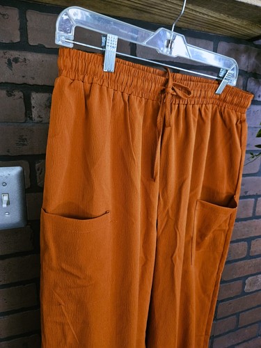 NEW Temu Boho Harem Pant Pockets with Elastic Drawstring Waistband BURNT ORANGE - Picture 3 of 8