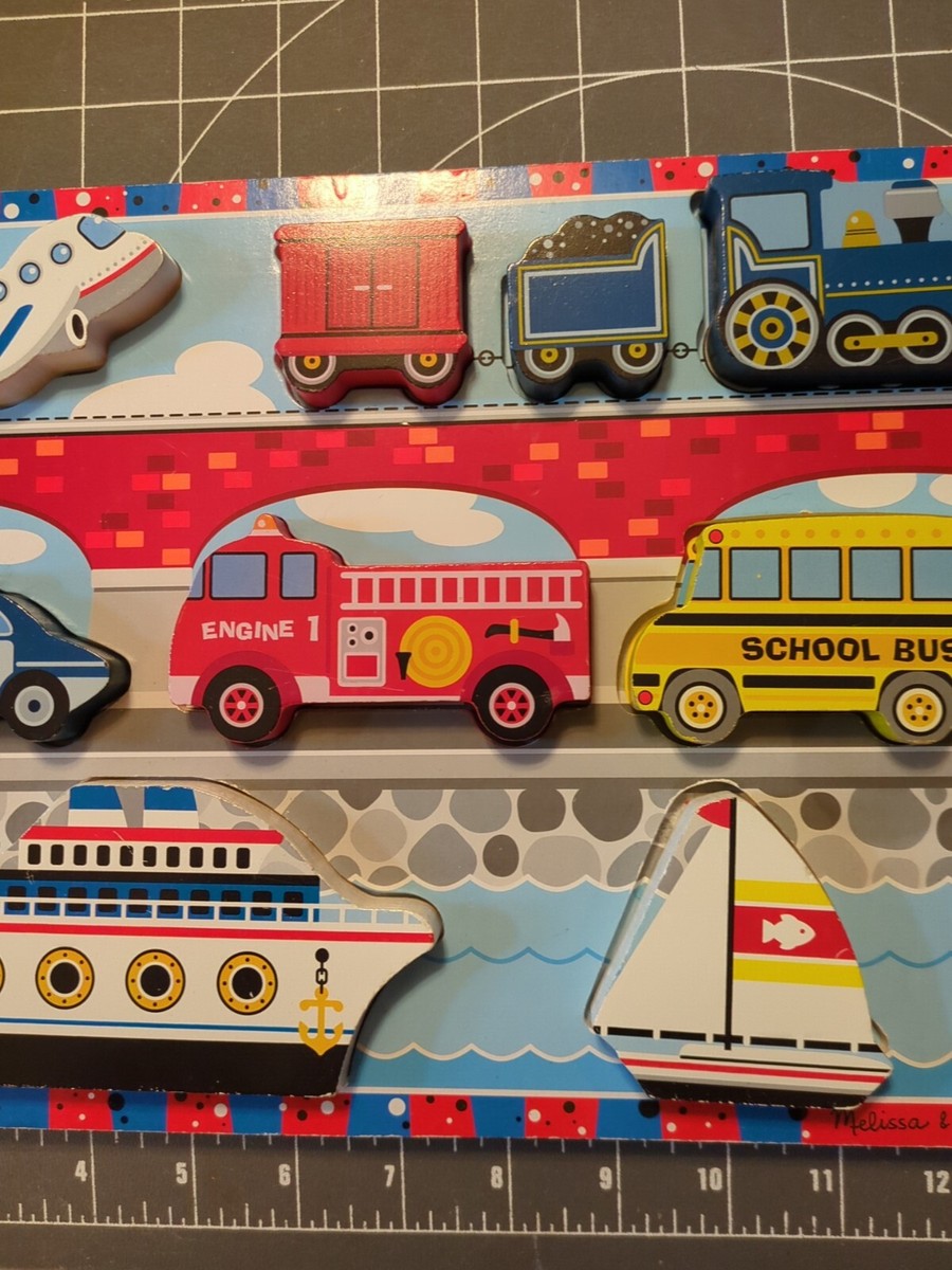 Used wood puzzle Vintage Early Learning Melissa Doug Vehicles Fire