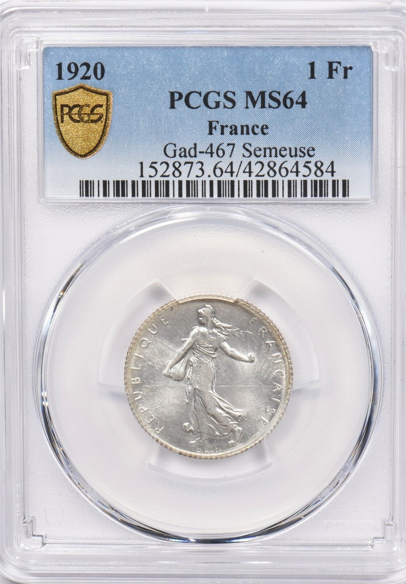 France 1920 Franc PCGS MS 64 rare condition Gad-467 Semeuse PC1219 France 1920 Franc PCGS MS 64 rare condition Gad-467 Semeuse PC1219