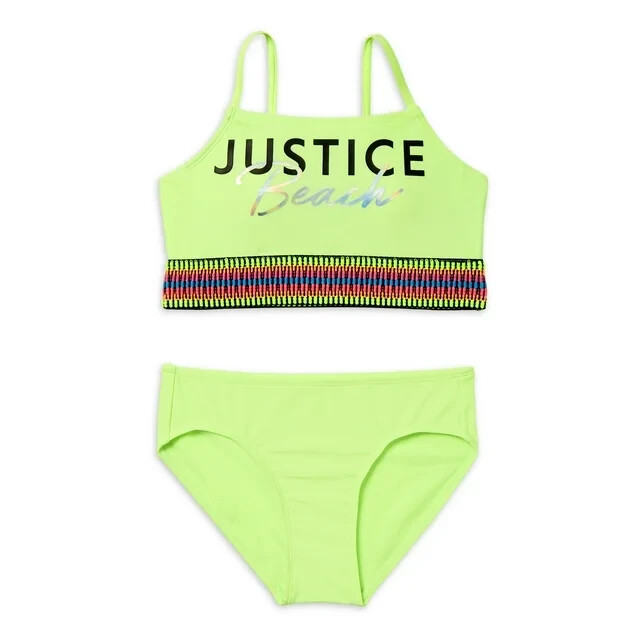 Justice Girls 2 Piece Rainbow Elastic Bikini Swimsuit Size L