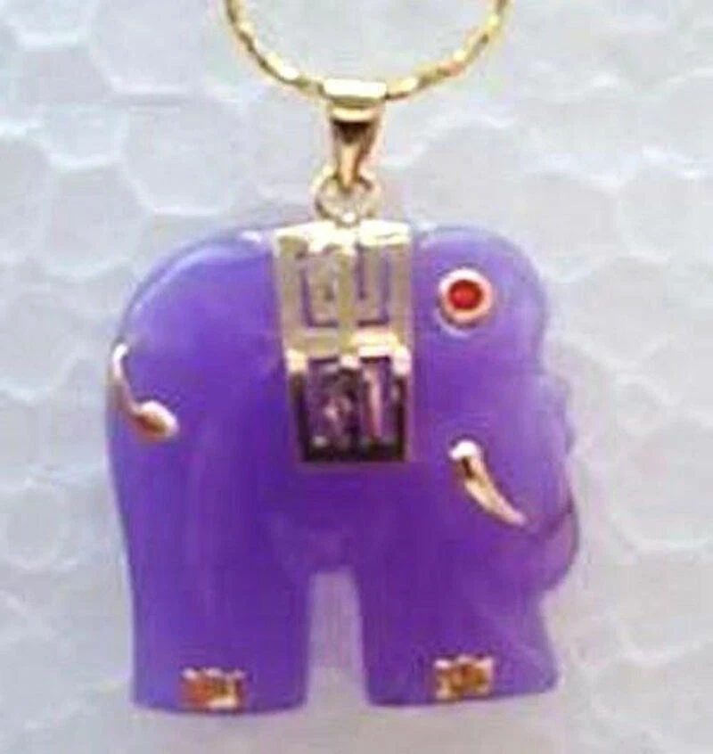 Charming 25x25mm Purple Jade Elephant Pendant Necklace 18 AAA Grade