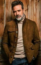 Walking Dead Negan Jeffrey Dean Morgan Distressed Brown Suede Biker Jacket
