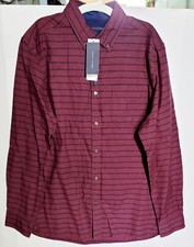 Tommy Hilfiger NEW Medium Cotton Long Sleeve Maroon Striped Collar Button Shirt