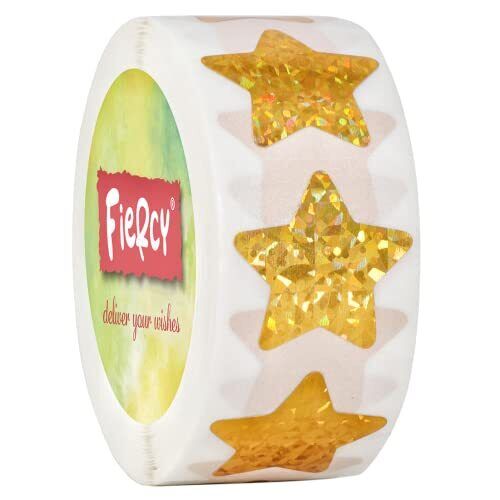 Fiercy 1 inch Gold Star Stickers with Glitter Holographic Pattern, 500 pcs Spark - Picture 1 of 4