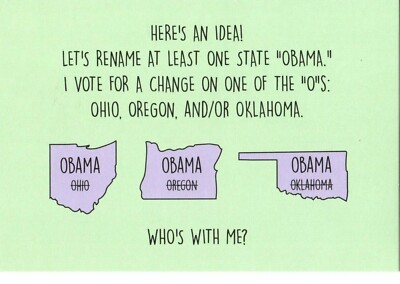 Here's an Idea! Let's Rename at Least one State ''Obama'' Postcard