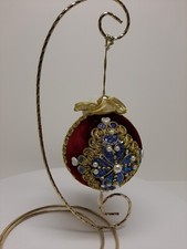 Velvet Burgundy Christmas Ornament Gold Style Embroidered Ball Decoration Xmas