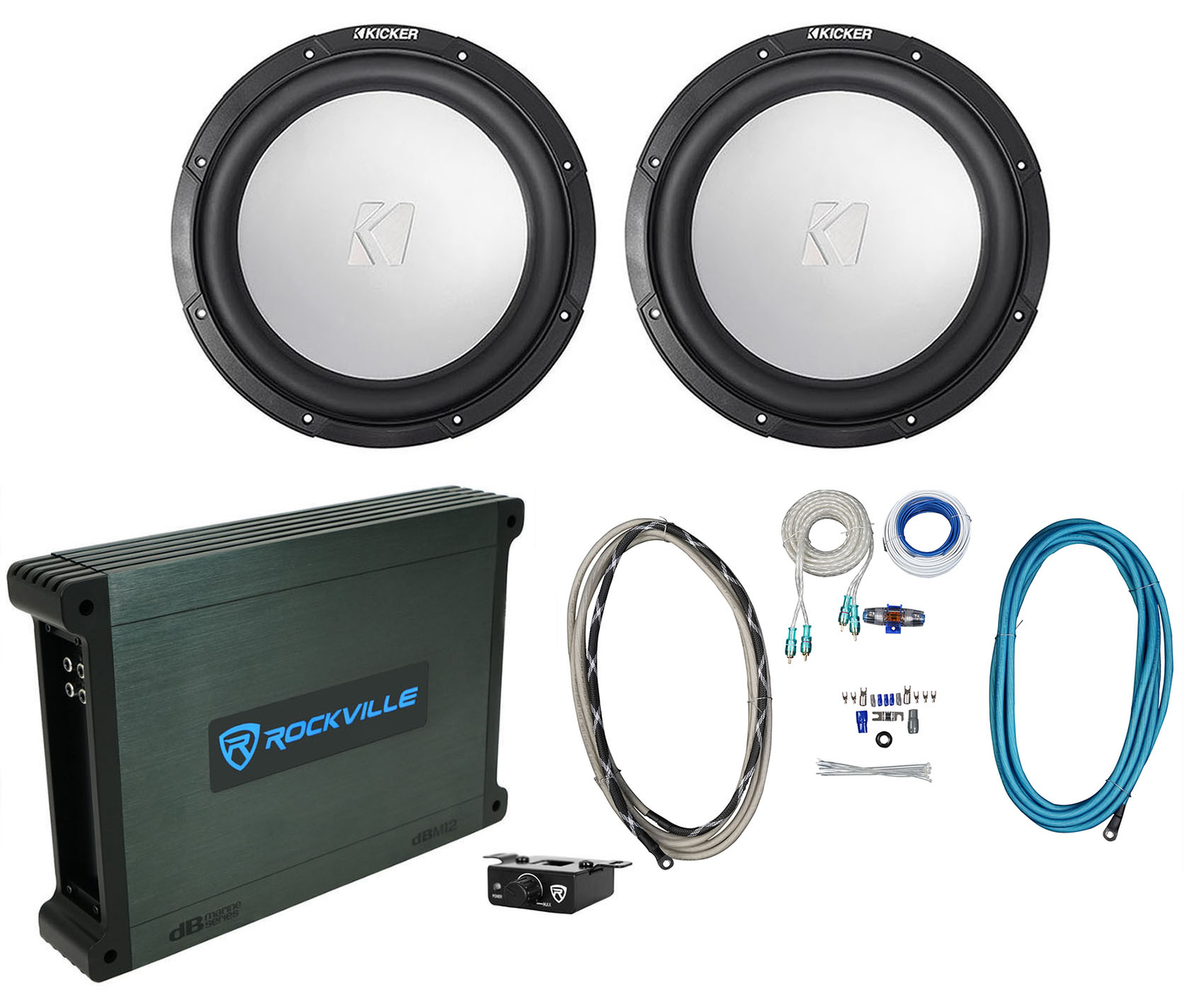 2 KICKER 45KM104 10 350 Watt Marine Boat SubwoofersMono Sub AmplifierWires 74290₽