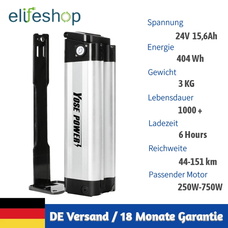 YOSE POWER 24V 15,6Ah (404Wh) E-Bike Akku Li-ion Pedelec Elektrofahrrad Batterien Prophete