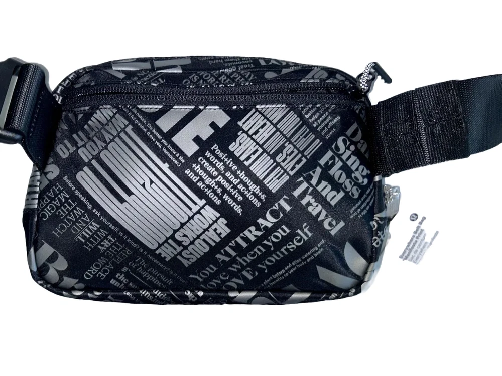 NWT Lululemon Everywhere Belt Bag 1L Black Silver Manifesto Print