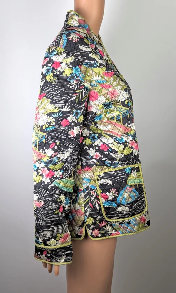 Anne Carson Quilted Silk Asian Style Black/Green Jacket/Blazer size M - Image 3 of 3