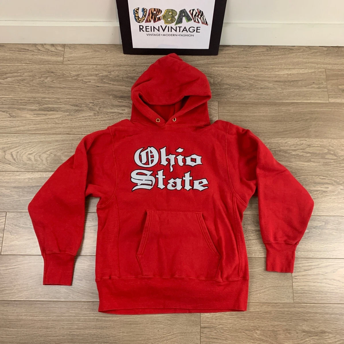 VTG OHIO STATE BUCKEYES CHAMPION REVERSE WEAVE HOODIE SWEATSHIRT M WARM UP NCAA