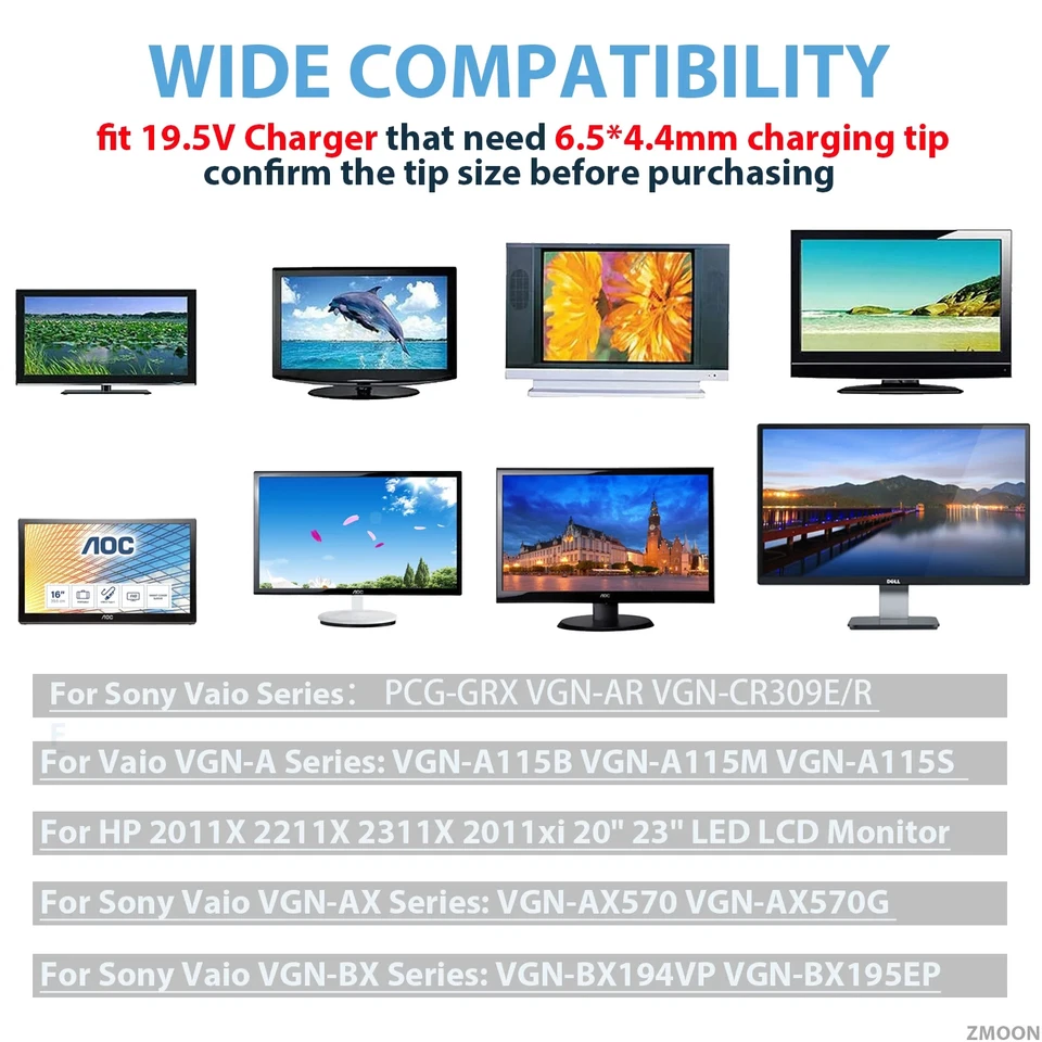 19.5V Power Cord Replacement for Sony Bravia TV KDL-40W600B KDL-55W650D - Image 4 of 4