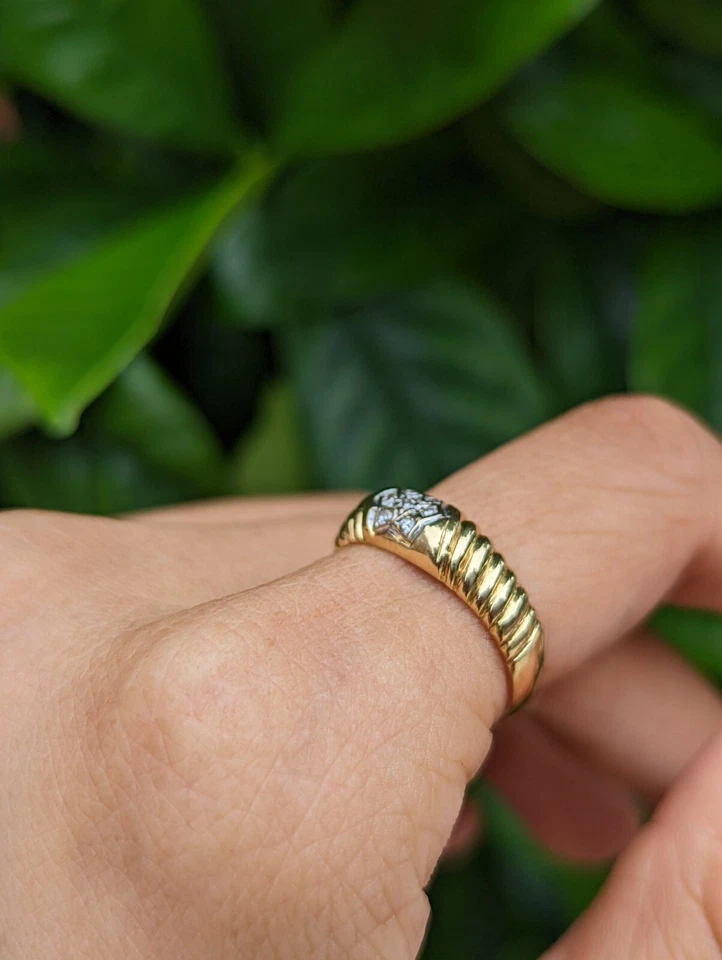 Anillo Cúpula Bomba Oro 18ct Estrella Diamante Vintage Croissant Banda Trenzada M/6 Foto 4 de 4