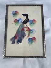 Vintage Feather Craft Bird Framed Artwork Peacock Matted 7x5 Folk Art