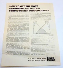  Loudspeaker Placement Information Studio Design  Vintage Audio -Original  Rare