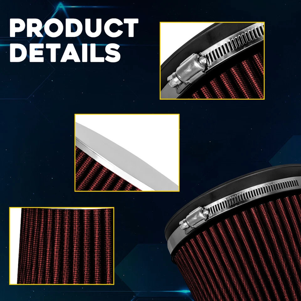 Filtro de aire seco de repuesto de cono de admisión de aire para camión de entrada de 190 mm ROJO de pulgadas cortas Foto 3 de 4