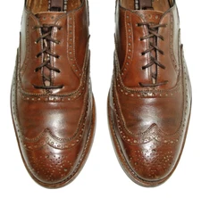 Sz 10 D JOHNSTON & MURPHY ARISTOCRAFT Men's Brown Leather Shoes, Wingtip Oxford