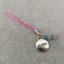 HOPE Cell Phone Charm Strap Antique Silver Tone Crystal Bead Pink Blue Bling New