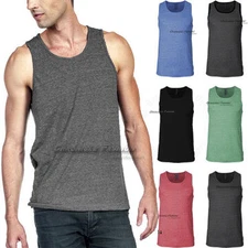 Men's Tank Top Sleeveless Muscle Slim Fit Crew Neck Tri Blend Plain Tee T Shirt