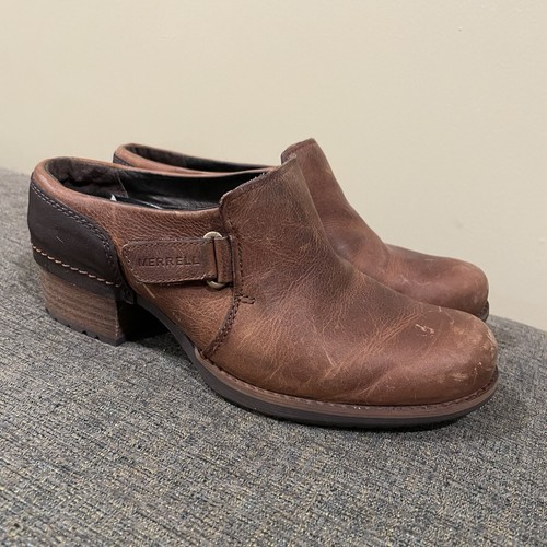 Merrell Shiloh Leather Heel Slide Clogs Shoes Brown Oak Women’s Size 8 - Picture 5 of 7