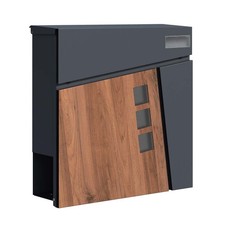 SCHARTEC® Briefkasten anthrazit Holz mit Zeitungsfach Wandbriefkasten Postkasten