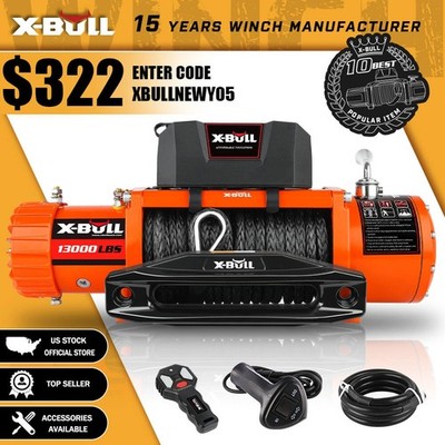 X-BULL 13000lb Winch 12V Winch Synthetic Rope Truck Trailer Towing 4WD Car