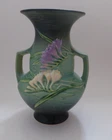 Antique Roseville Freesia VASE # 122.8 Tropical Green Bulbous  2 Handles  8"T