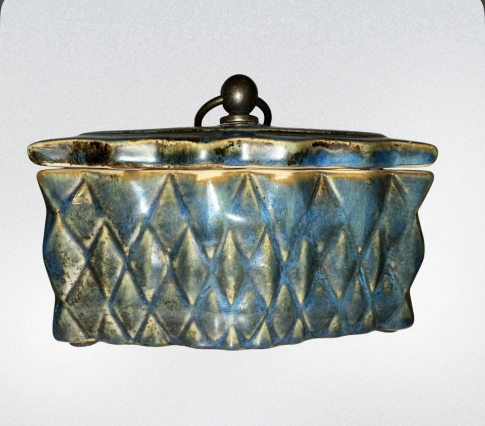 Uttermost Neelab Decorative Ceramic Iron Blue Caramel Lidded Boxes Set Of 2 - Image 3 of 4