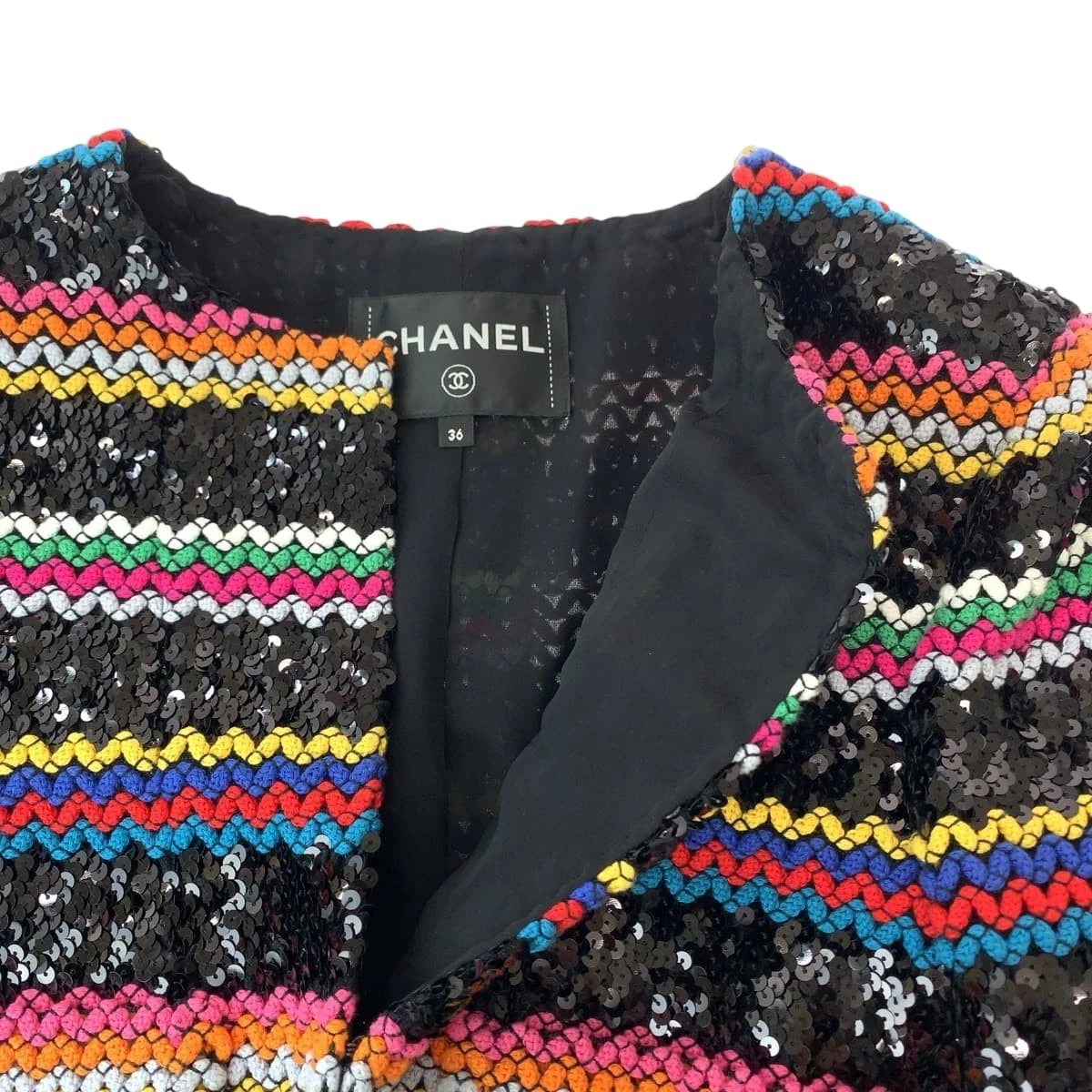 CHANEL Collection linea paillettes P72607V64263 giacca cardigan senza colletto Multicolore