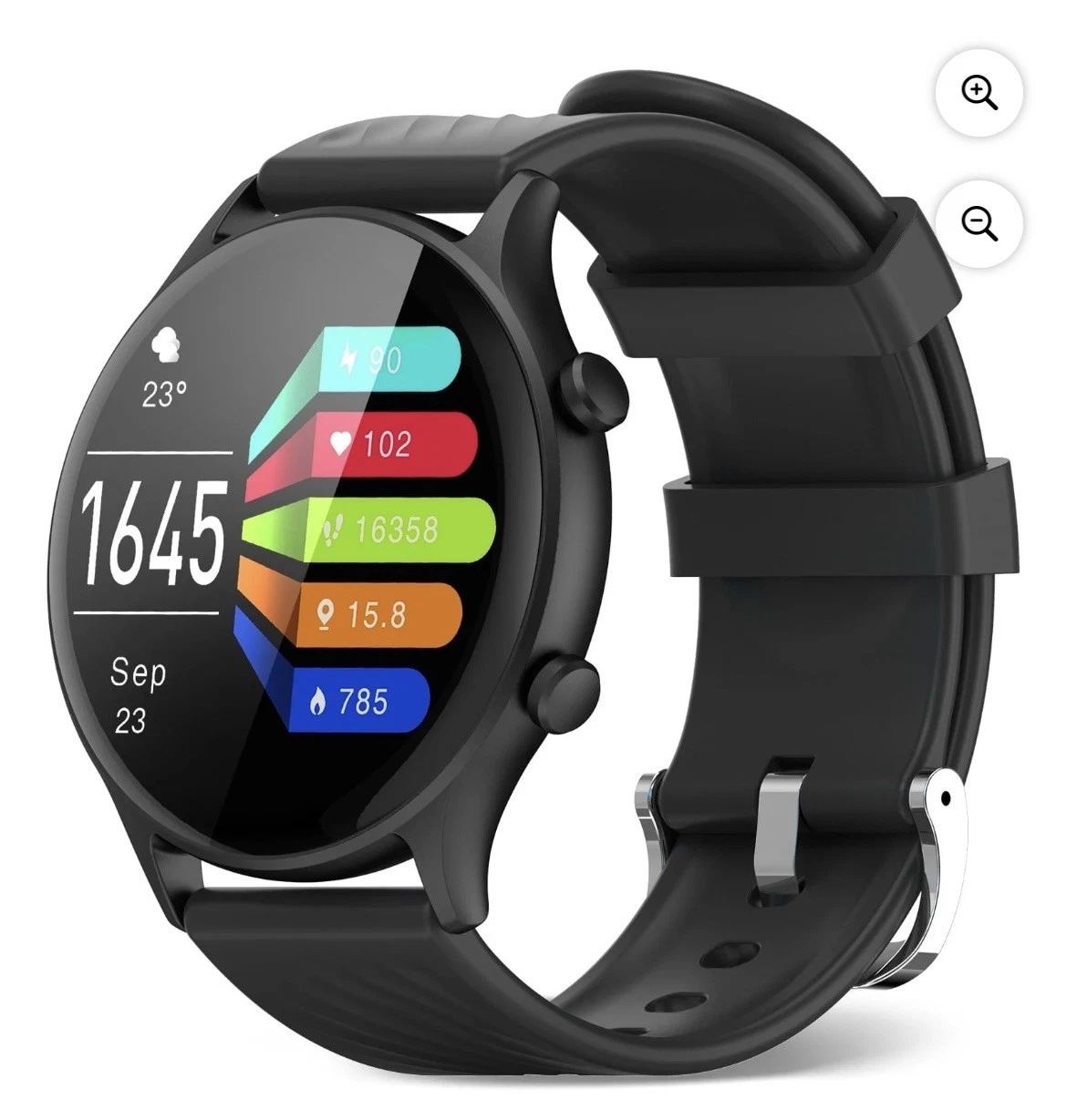 WalkerFit Heart Rate Monitor Smart Watch Round 1.39" Black A2Pro iphone/android