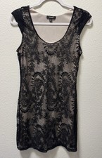 Express Floral Lace Dress Sleeveless Lined Stretch Black Tan Women's Medium