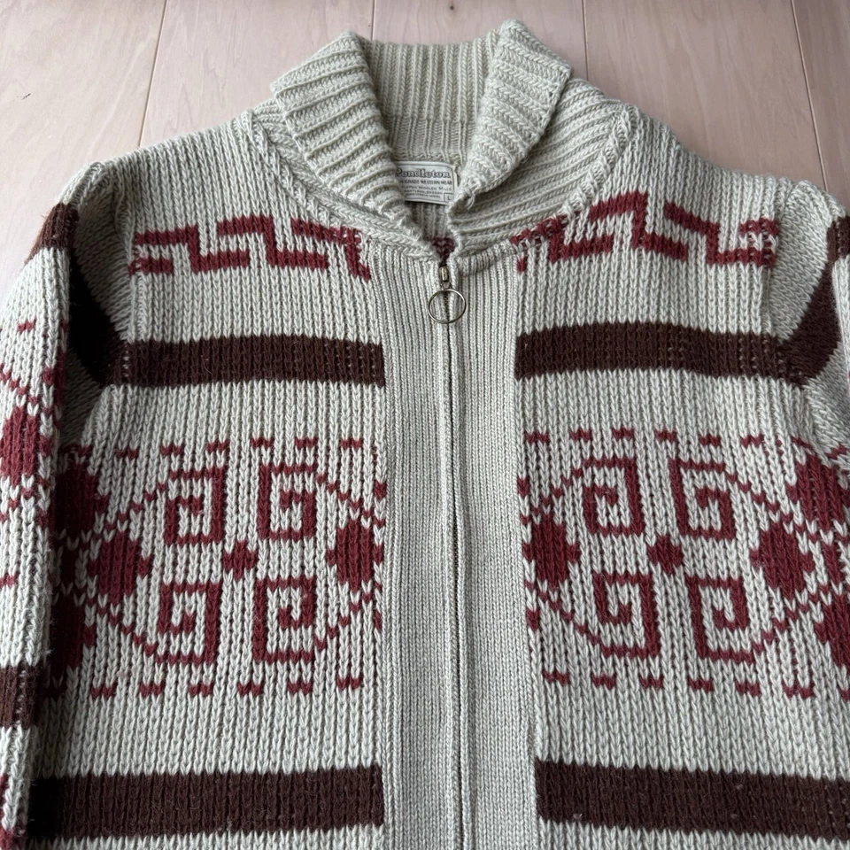 Vintage Pendleton Cardigan L Multicolor 70s Wool Full Zip Big Lewboski Oregon - Image 3 of 4