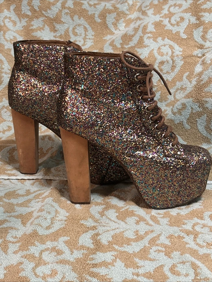 Jeffrey Campbell Women's 8M Multicolored Glitter Lace Up Lita Boots - Image 3 of 4