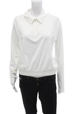 Athleta Womens White Collared Zip Basic Jacket Long Sleeve Size M