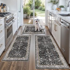 3-Piece Washable Kitchen Rug Set of 3 with Runner   Non-Slip Boho Kitchen Mat...